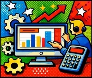 illustration of a person setting up CRM and accounting software 