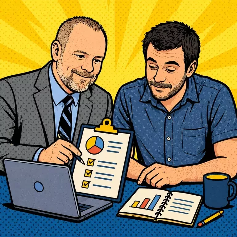 illustration of Joe & Brandon working together on a project