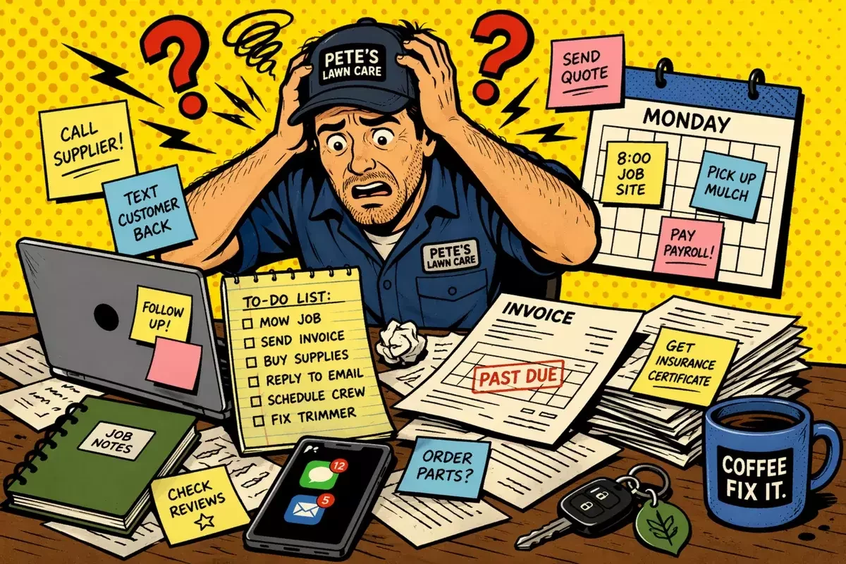 illustration of a frustrated landscaper