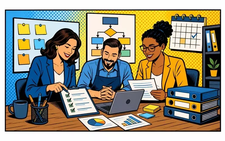 picture of three people working on their business plan
